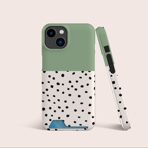 Étui pour cartes vert pastel à pois, avec fente pour cartes, étui pour téléphone avec rangement pour cartes pour iPhone 16 15 14 13 Pro, pour S22, S21 Ultra et plus