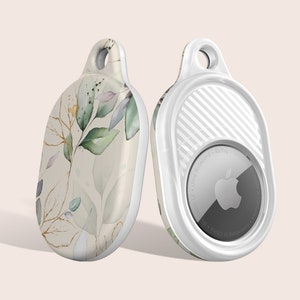Green Gold Floral Watercolor Case for AirTag, Fits Apple AirTag, Keychain Pendant Case, Keyring Holder for AirTag, Holder Case for AirTag
