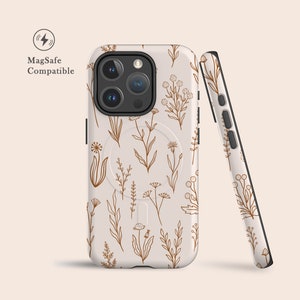 Wildflowers Beige Boho Floral MagSafe Case For iPhone 16, 15, 14, 13 • MagSafe Compatible Case For iPhone 15, For iPhone 14 Pro, Plus & More