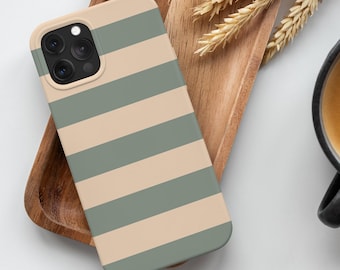 Striped Retro Phone Case - Sage Green and Beige Colors