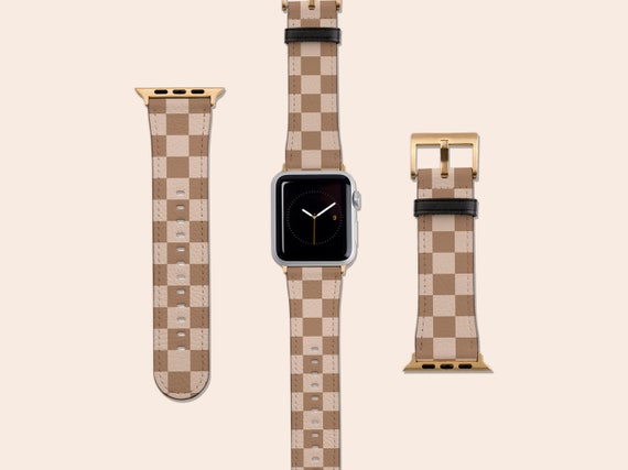 ルイヴィトン apple watch strap for Men Apple Watch Strap: Checkered Vegan Leather (beige Brown, All