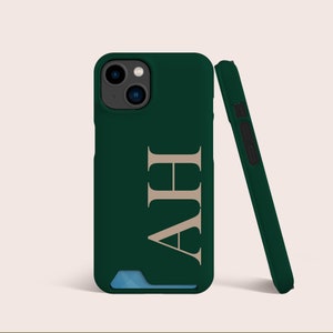 Custodia per telefono con iniziali personalizzate con nome verde smeraldo, custodia per slot per schede, custodia per telefono con archiviazione di schede per iPhone 16 15 14 13 Pro, per S22 S21 e altro