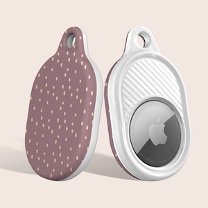 Paars-beige AirTag-houder met dierenprint (sleutelhanger met zilveren karabijnhaak)