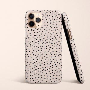 Custodia per telefono con pois neri e rosa pastello per iPhone 16 15 14 13 12 • Tutti i modelli • Per S25 S24 S23 S22 S21 S20 A71 • Per Google Pixel