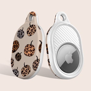 Autumn Halloween Leopard Pumpkins Case for AirTag, Fits Apple AirTag,Keychain Pendant Case,Keyring Holder for AirTag, Holder Case for AirTag