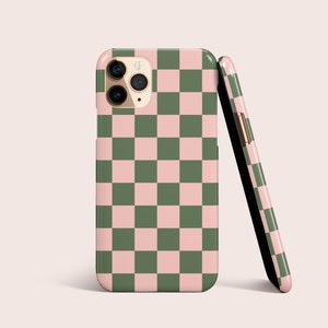 Étui de téléphone rétro à carreaux vert et rose pour iPhone 16 15 14 13 12 • Tous les modèles • Pour S25 S24 S23 S22 S21 S10 S20 • Pour Google Pixel