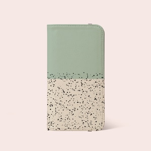 Funda tipo cartera con estampado de dálmata verde menta para iPhone 15, 14, 13, 12, 11 y más - Para S25, S24, S23, S22, S21, S10, S20, S8, S9 y Note 20 - Tarjetero