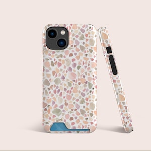 Custodia per telefono con carta di credito rosa colorata in acquerello Terrazzo, custodia per slot per carte, custodia per telefono con archiviazione di carte per iPhone 16 15 14 13 Pro, per S22 S21 e altro