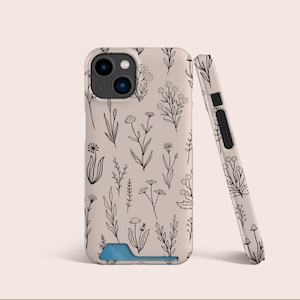 Wildblumen Pastell Rosa Blumendruck Kartenhülle, Kartensteckplatz Hülle, Kartenaufbewahrung Handytasche für iPhone 16 15 14 13 Pro, für S22 S21 Ultra & mehr