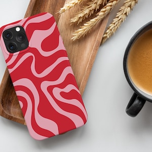 Wavy Abstract Groovy Red Pink Phone Case For iPhone 15 14 13 12 11 All Models For S24 S23 S22 S21 S10 S20 & More For Google Pixel 8 7 画像 2