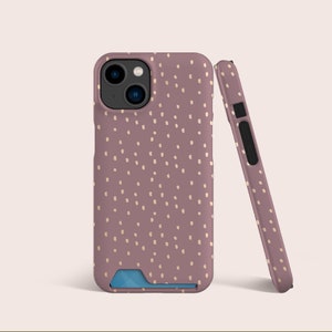 Custodia per telefono con stampa animalier a pois beige viola, custodia per slot per schede, custodia per telefono con archiviazione di schede per iPhone 16 15 14 13, per S22 S21 Ultra Plus e altro