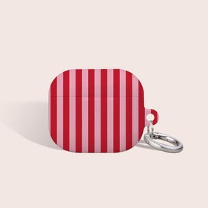 Étui rétro rayé rose et rouge pour Airpod, convient à la coque pour Airpod Pro, avec porte-clés mousqueton, convient à AirPod 1er 2e 3e 4e, écouteurs