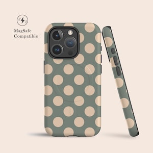 Polka Dots Sage Green Beige MagSafe Case For iPhone 16, 15, 14, 13 • MagSafe Compatible Case For iPhone 15, For iPhone 14 Pro, Plus & More