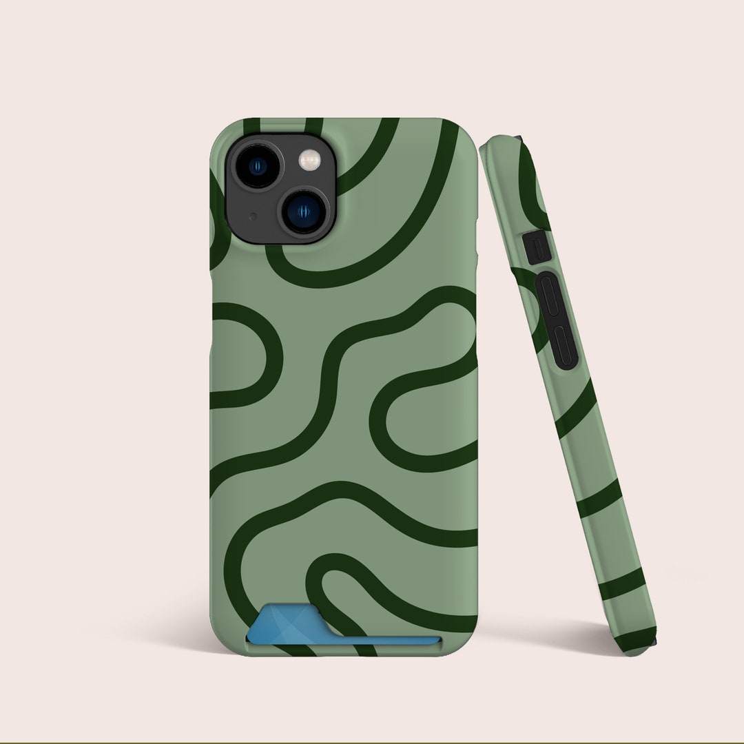 Green Geometric Case Abstract Line Art Boho Green Pattern Card Case, Card Slot Case, Card ...