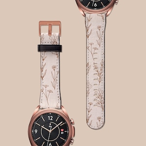 Wildflowers Beige Boho Floral Watch Band Fits  G3 Watch 6 5 4 3 Strap, Active, Classic, 40mm 41mm 42mm 45mm 46, Vegan Leather, Bronze