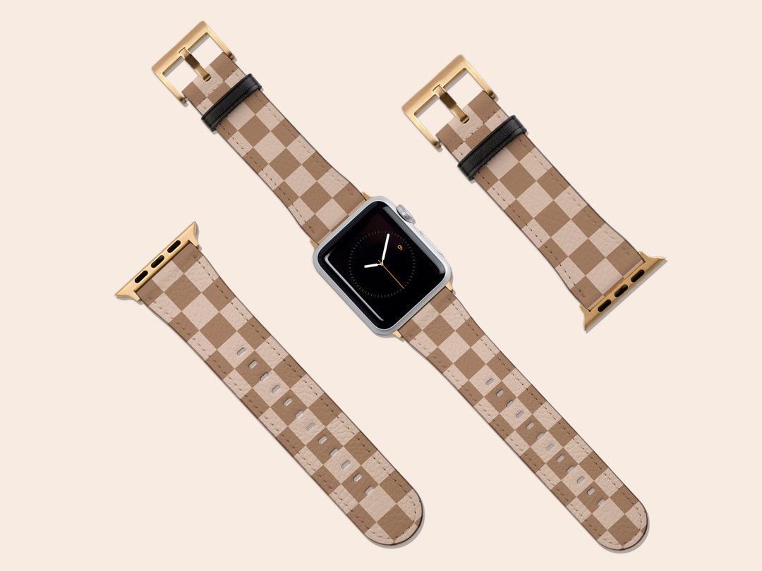ルイヴィトン apple watch strap for Men Apple Watch Strap: Checkered Vegan Leather (beige Brown, All