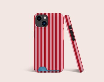 Streifen rosa und rot Retro Telefon Kartenhülle für iPhone 17 16 15 14 13, für S22 S21 Ultra & mehr