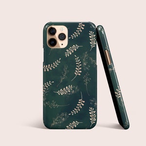 Étui de téléphone vert aquarelle feuille florale dorée pour iPhone 16 15 14 13 12 11 • Tous les modèles • Pour S25 S24 S23 S22 S21 et plus • Pour Google Pixel