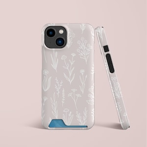 Custodia per carte con motivo floreale rosa pastello Wildflowers, custodia per slot per carte, custodia per telefono con archiviazione di carte per iPhone 16 15 14 13 Pro, per S22 S21 Ultra e altro