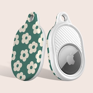Daisies Green Retro Floral Case for AirTag, Fits Apple AirTag, Keychain Pendant Case, Keyring Holder for AirTag, Holder Case for AirTag