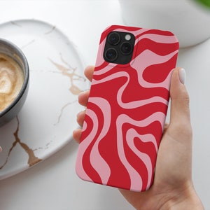 Wavy Abstract Groovy Red Pink Phone Case For iPhone 15 14 13 12 11 All Models For S24 S23 S22 S21 S10 S20 & More For Google Pixel 8 7 画像 4
