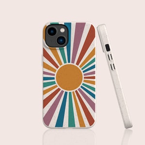 Sunburst Boho Sun Rays Colorful Biodegradable Phone Case,Eco-Friendly, Compostable,Bio Case For iPhone 16 15 14 13 - For S25 S24 S23  & More