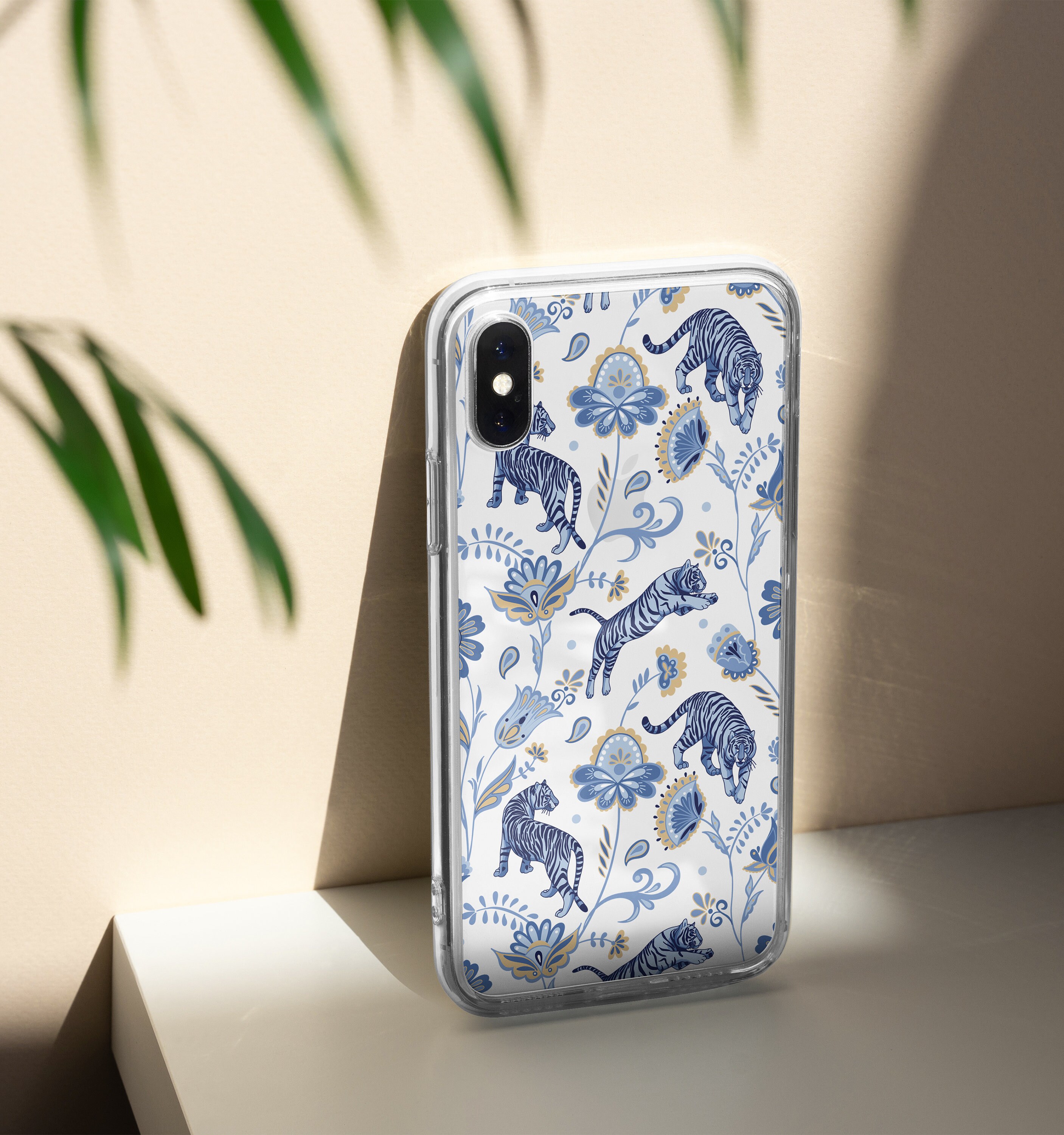 【楽天最安値に挑戦】 Tropical 14 15 iPhone for Case Phone Clear Blue Tiger Jungle iPhoneアクセサリー