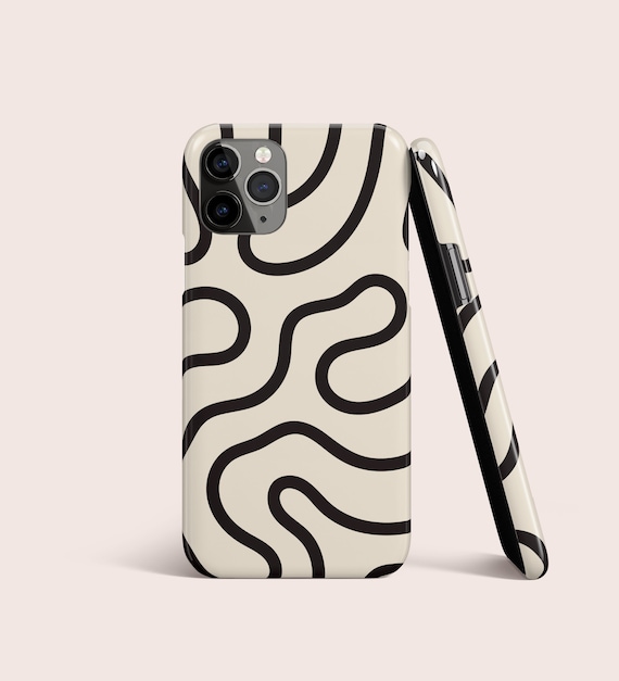iPhone・スマホケース Society6 classic - natural, cream and black by Her Art Abstract Line Art Boho Black Phone Case for iPhone 16 15 14