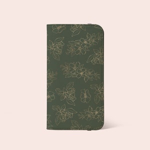 Salie Groen Goud Bloemen Bloemen Portemonnee Telefoonhoesje Voor iPhone 15 14 13 12 11 X & More- Voor S25 S24 S23 S22 S21 S20 S7 S9 Note 20 - Kaarthouder