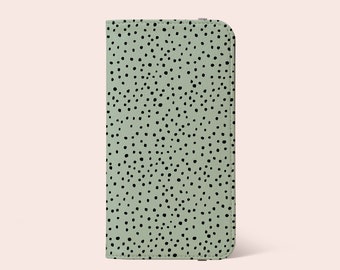 Mint Green Spotty Animal Print Wallet Phone Case For iPhone 15 14 13 12 11 & More • For  S22 S21 S10 S20 S8 S9 Note 20 • Card Holder