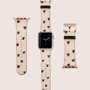 Hearts Hand Drawn Love Aesthetic Watch Band, For Apple Watch, 41mm 40mm 38mm 42mm 44mm, Vegan Leather Smartwatch Band, Watch Band Rose Gold image 3