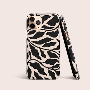 Leaf Floral Retro Wavy Black Phone Case For iPhone 16 15 14 13 12 • All Models • For S25 S24 S23 S22 S21  S20  A71 A51 • For Google Pixel
