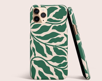 Leaf Floral Retro Wavy Green Phone Case For iPhone 15 14 13 12 11 • All Models • For S24 S23 S22 S21 S10 S20 A71 A51 • For Google Pixel