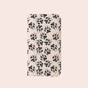 Funda tipo cartera con diseño de patas de perro y gato para iPhone 15, 14, 13, 12, 11, X, 8, 7, S25, S24, S23, S22, S21, S20, S6, S7, S8, S9 y Note 20, con tarjetero.