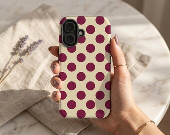 Burgundy & Cream Polka Dot Phone Case For iPhone 17, S26, Google Pixel