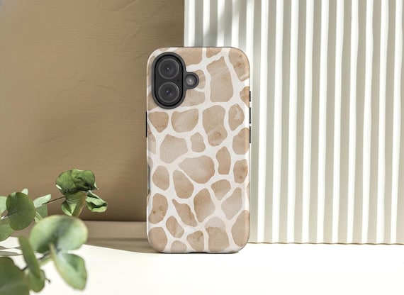 Giraffe Animal Print Phone Case, Beige Modern Safari Pattern For iPhone, S26, Google Pixel 10