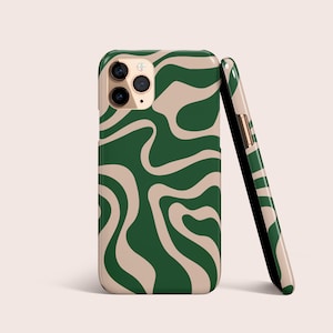 Coque de téléphone verte groovy abstraite ondulée pour iPhone 16 15 14 13 12 • Tous les modèles • Pour S25 S24 S23 S22 S21 S10 S22 • Pour Google Pixel • Tourbillon