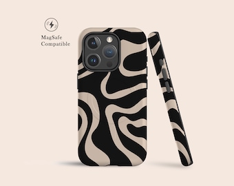 Wavy Abstract Groovy Black MagSafe Case For iPhone 17 16 15 14 Pro, Plus & More