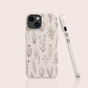 Wildflowers Beige Brown Floral Biodegradable Phone Case,Eco-Friendly, Compostable, Bio Case, For iPhone 16 15 14 13, For S25 S24 S23  & More
