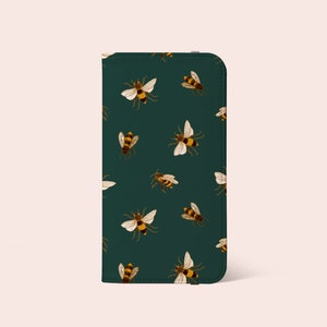 Bienen Muster Grün Animal Print Brieftasche Hülle für iPhone 15 14 13 12 11 & mehr - Für S25 S24 S23 S22 S21 S20 S7 S8 S9 Note 20 - Kartenhalter