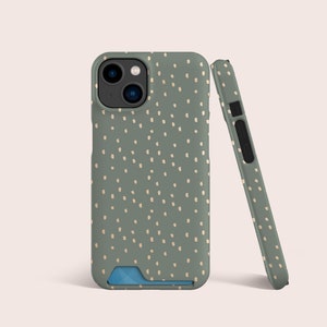 Custodia per telefono con stampa animalier a pois beige verde salvia, custodia per slot per schede, custodia per telefono con archiviazione di schede per iPhone 16 15 14 13, per S22 S21 Ultra e altro