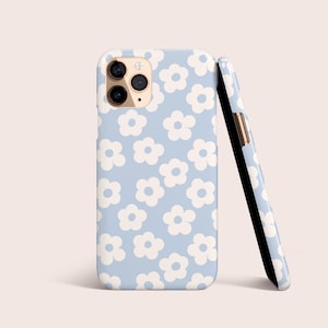Étui de téléphone floral rétro bleu pastel marguerites pour iPhone 16 15 14 13 12 • Tous les modèles • Pour S25 S24 S23 S22 S21 S10 S20 • Pour Google Pixel 8