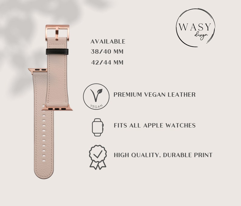 Hearts Hand Drawn Love Aesthetic Watch Band, For Apple Watch, 41mm 40mm 38mm 42mm 44mm, Vegan Leather Smartwatch Band, Watch Band Rose Gold image 6