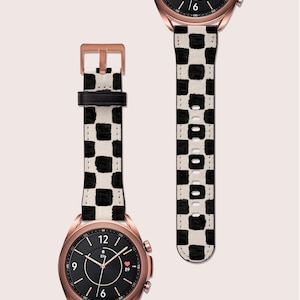 Rutig retroklocka i svart, 6,5,4,3 armband, veganskt läderarmband (passar 40–46 mm)