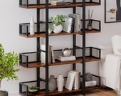4 Tier Industrial Book Shelf, Solid Wood Bookcase, Rustic Book Case, Metal and Wood Book Shelf, Pine Wood Bookshelves, Real Wood Bookshelf