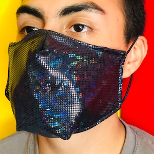 Unisex Handmade face mask / black shiny face cover