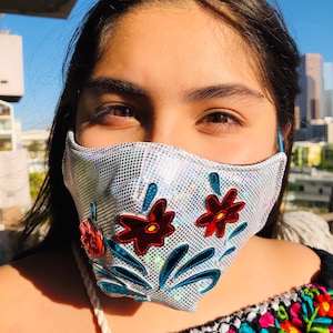 Red Flowers handmade face Mask / wrestling materials
