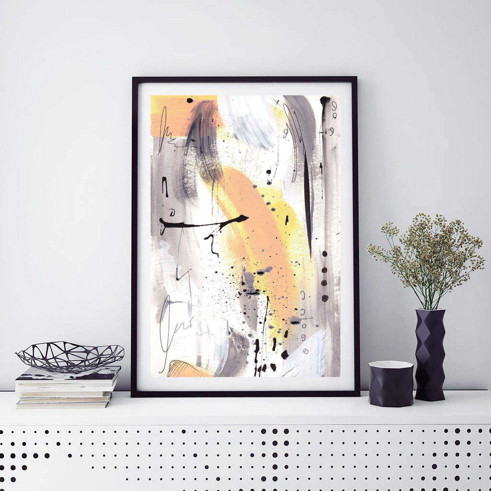 Abstract Orange & Grey Modern Wall Art Print Etsy