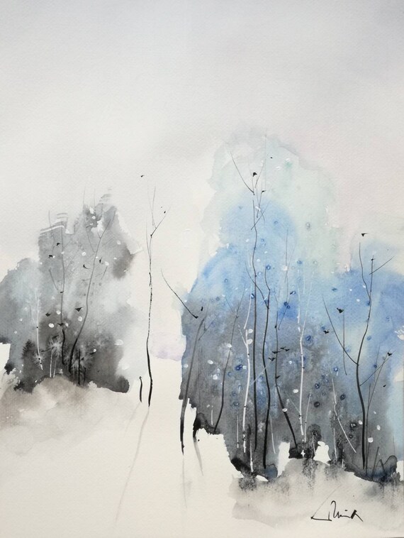 Winter Landscape Impressionist Watercolor Paper Gouache Signed Victor –  Designer Unique Finds
