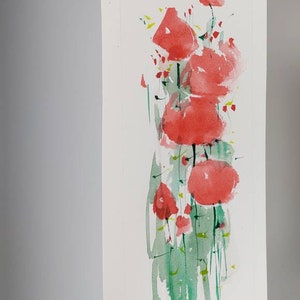 Pittura di tulipani rossi, arte floreale, carta da acquerello senza cornice, stile moderno, opere d'arte originali in miniatura, fiori del pittore rumeno, freschi